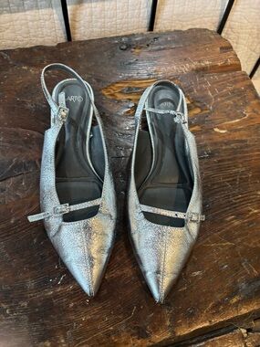 Franco Sarto silver flat sling back